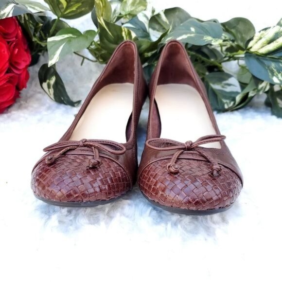 Cole Haan Leather Brown Wedge Platform Nike Air Academia Comfort Bow Woven - Picture 6 of 9